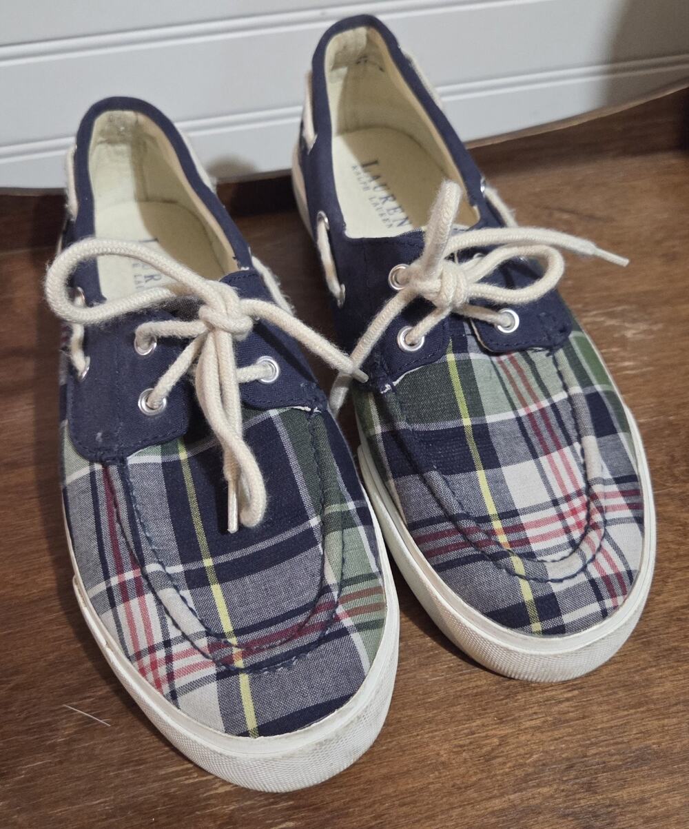 Lauren Ralph Lauren Breeana Madras Plaid Canvas Boat Shoes Womens Size 8B Preppy